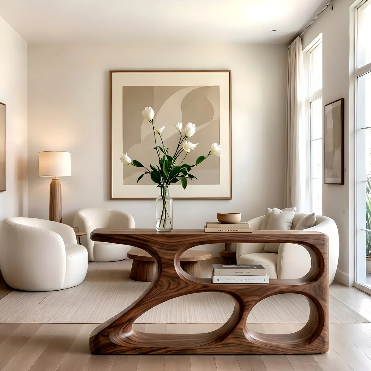 Sculptural Solid Wood Console Table | Organic Modern Design HL020-2514