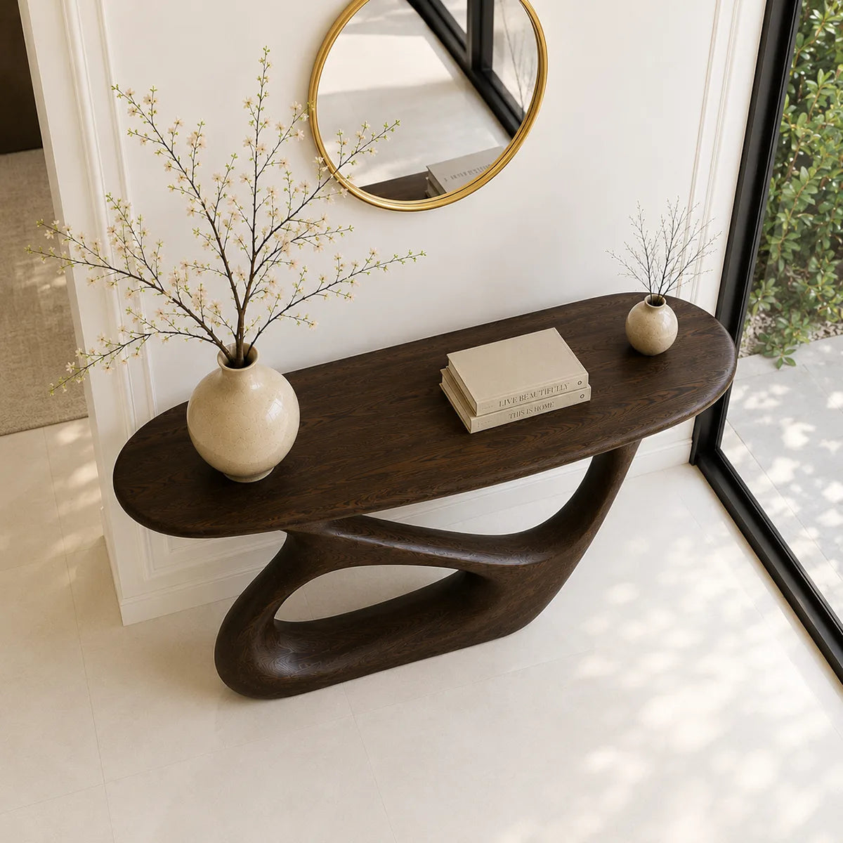Organic Shape Solid Wood Console Table – Modern Luxury Entryway Table