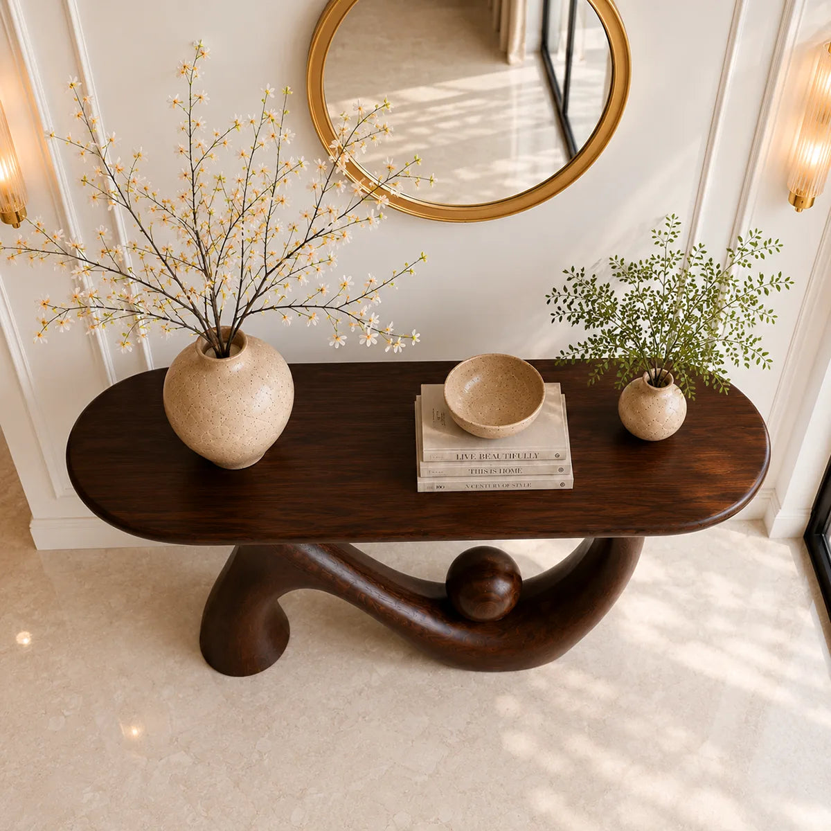 Organic Shape Solid Wood Console Table – Modern Luxury Entryway Table