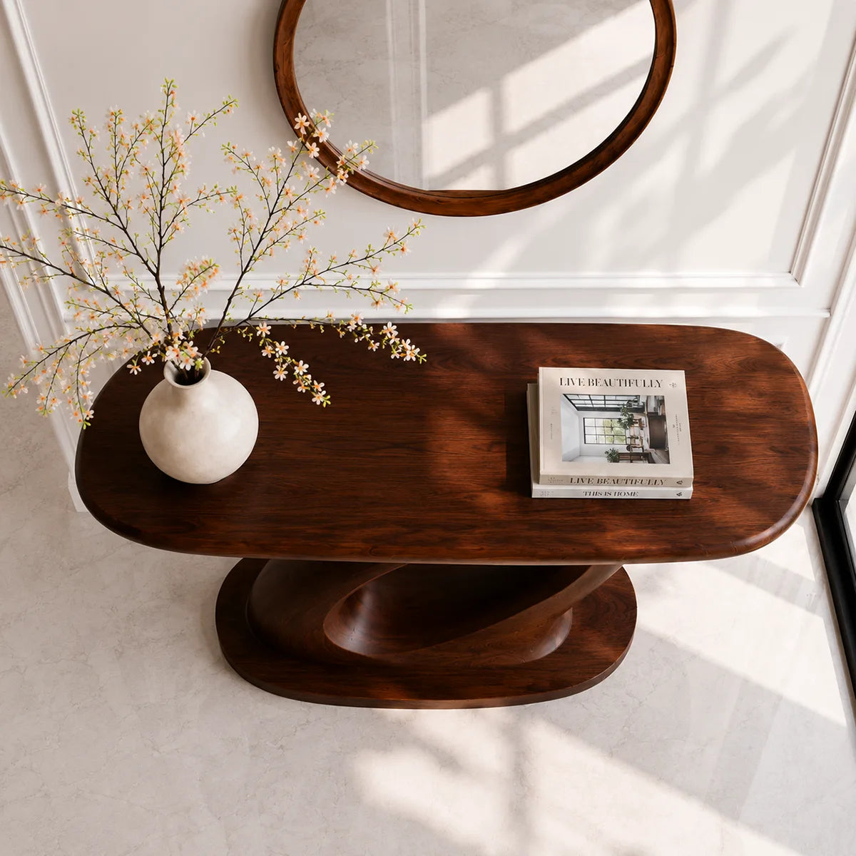 Modern Sculptural Solid Wood Console Table for Entryway Decor