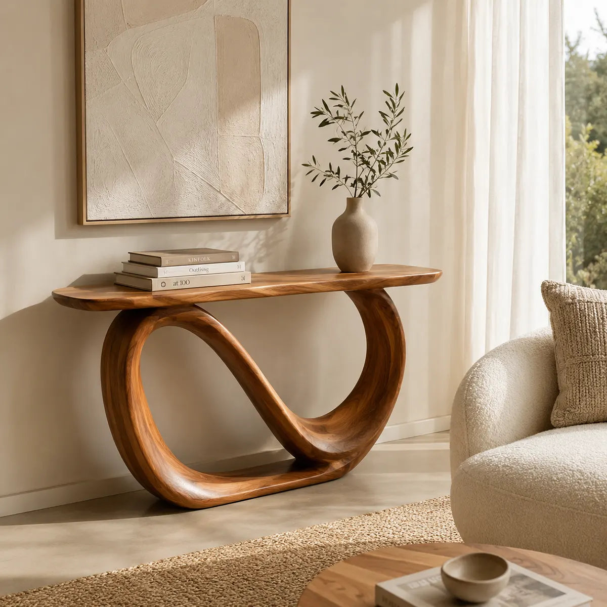 Modern Sculptural Console Table – Organic Contemporary Entryway Table TT006-7393