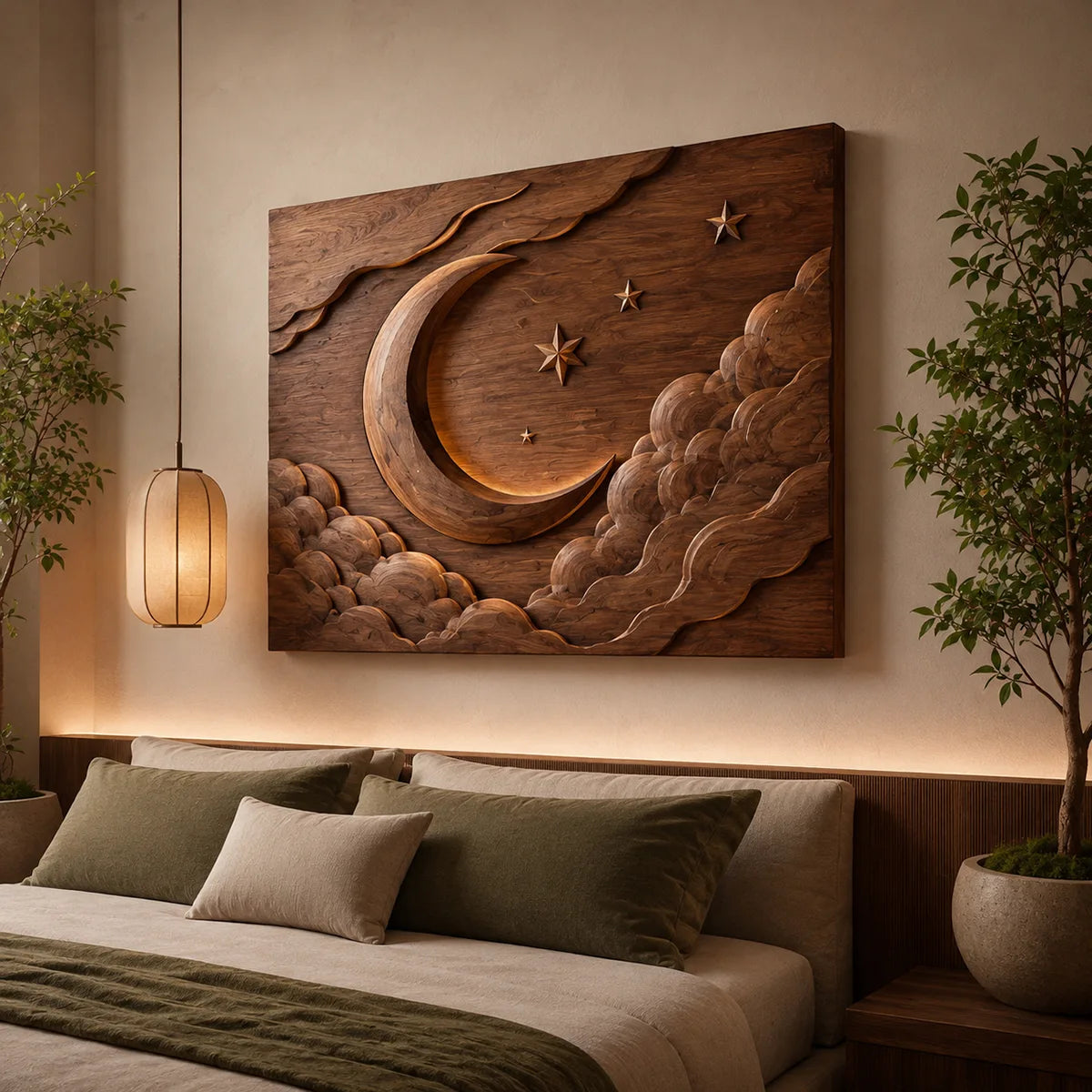Celestial Moon Wood Wall Art | Crescent Moon Wooden Wall Decor for Bedroom, Nursery & Living Room TT006-8601