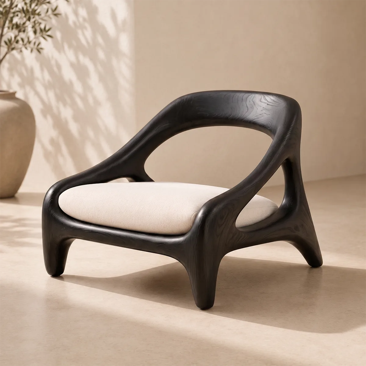 Solid Wood Lounge Chair | Organic Modern Sculptural Wooden Accent Chair TT006-7503