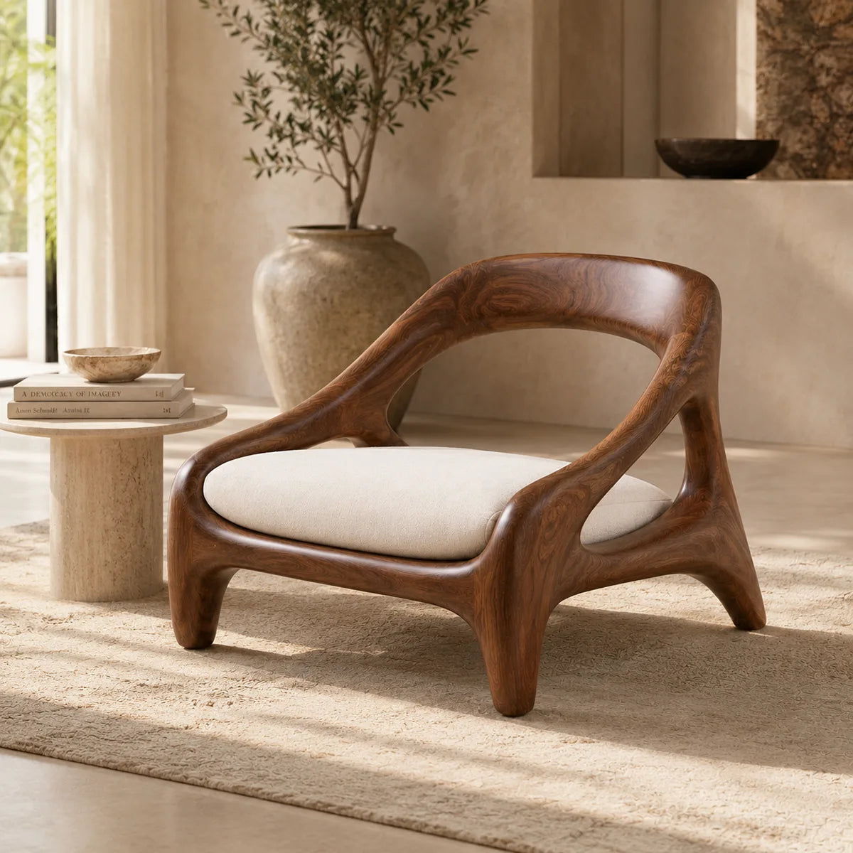 Solid Wood Lounge Chair | Organic Modern Sculptural Wooden Accent Chair TT006-7503
