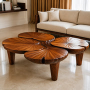 Handcrafted Solid Wood Coffee Table with Sculpted Lotus Leaf Top TT006-3336