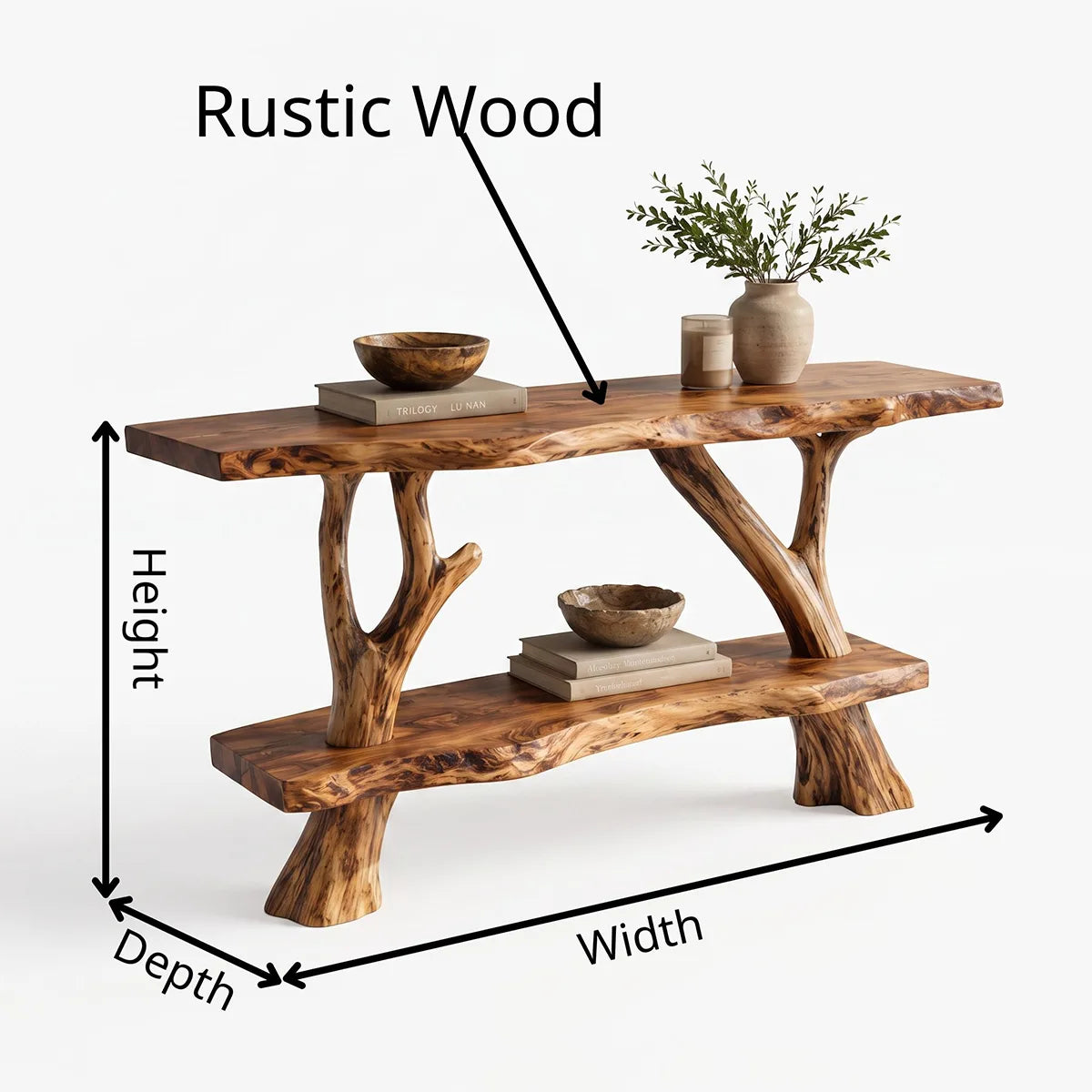 Rustic Live Edge Console Table with Tree Branch Base | Solid Wood Entryway Sofa Table TT006-7746