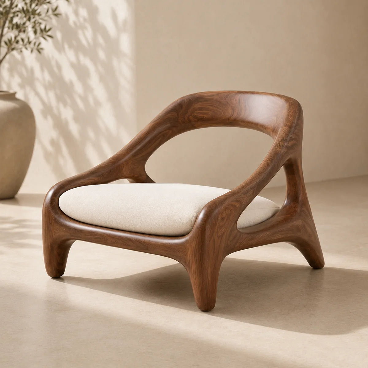 Solid Wood Lounge Chair | Organic Modern Sculptural Wooden Accent Chair TT006-7503