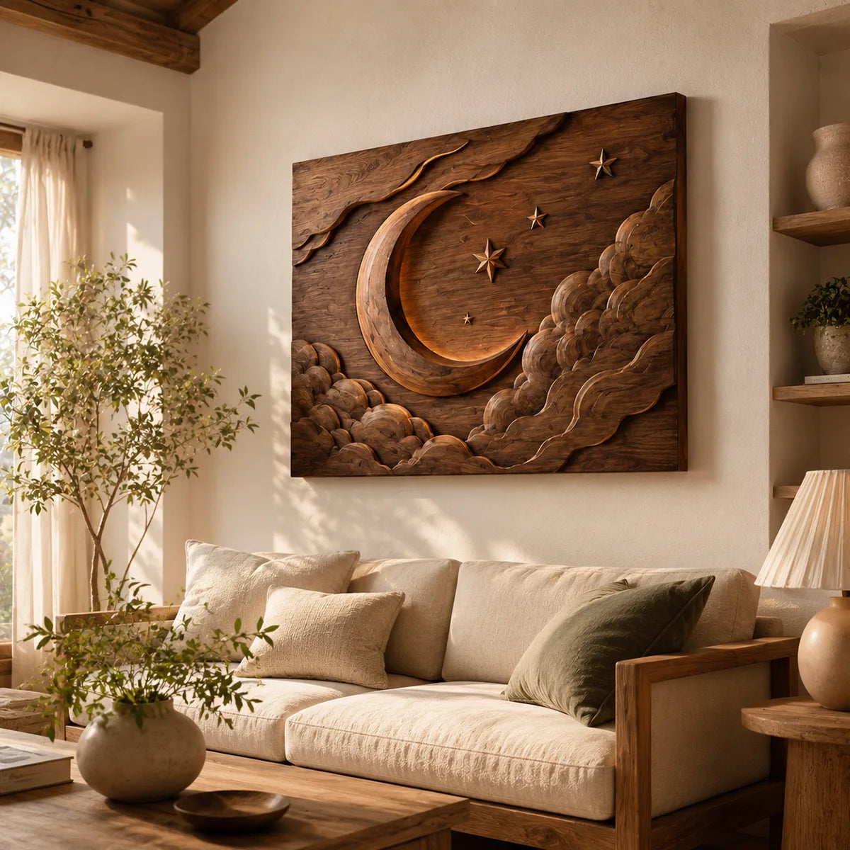 Celestial Moon Wood Wall Art | Crescent Moon Wooden Wall Decor for Bedroom, Nursery & Living Room TT006-8601