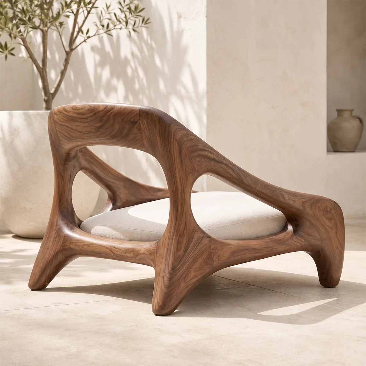 Solid Wood Lounge Chair | Organic Modern Sculptural Wooden Accent Chair TT006-7503