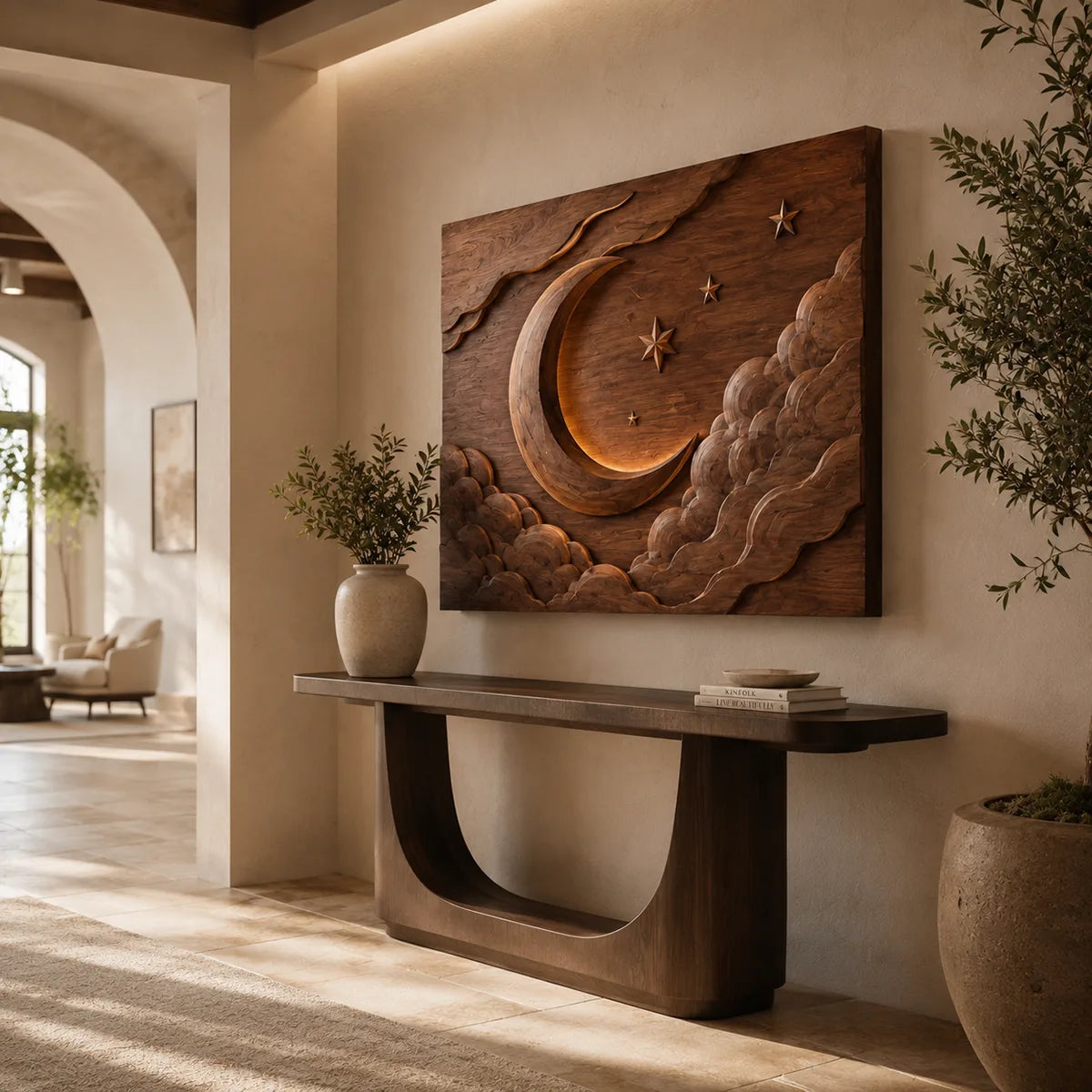 Celestial Moon Wood Wall Art | Crescent Moon Wooden Wall Decor for Bedroom, Nursery & Living Room TT006-8601