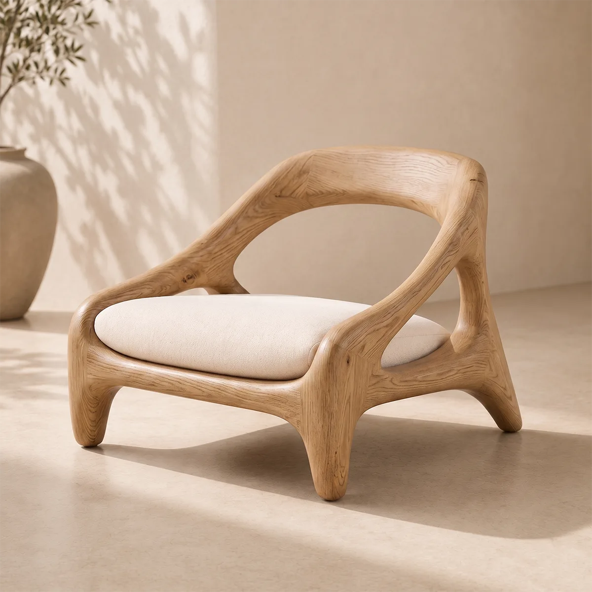 Solid Wood Lounge Chair | Organic Modern Sculptural Wooden Accent Chair TT006-7503