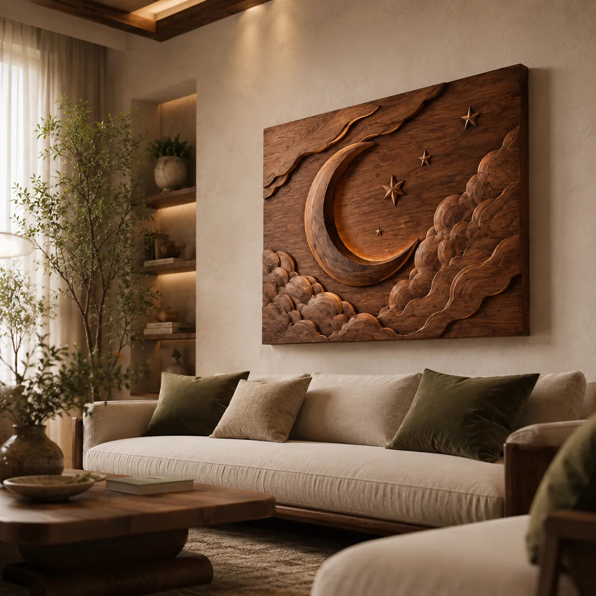 Celestial Moon Wood Wall Art | Crescent Moon Wooden Wall Decor for Bedroom, Nursery & Living Room TT006-8601
