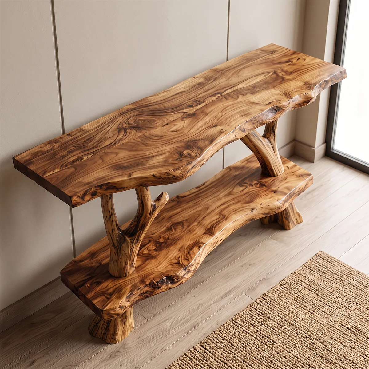Rustic Live Edge Console Table with Tree Branch Base | Solid Wood Entryway Sofa Table TT006-7746