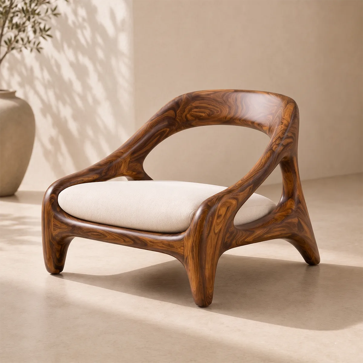 Solid Wood Lounge Chair | Organic Modern Sculptural Wooden Accent Chair TT006-7503