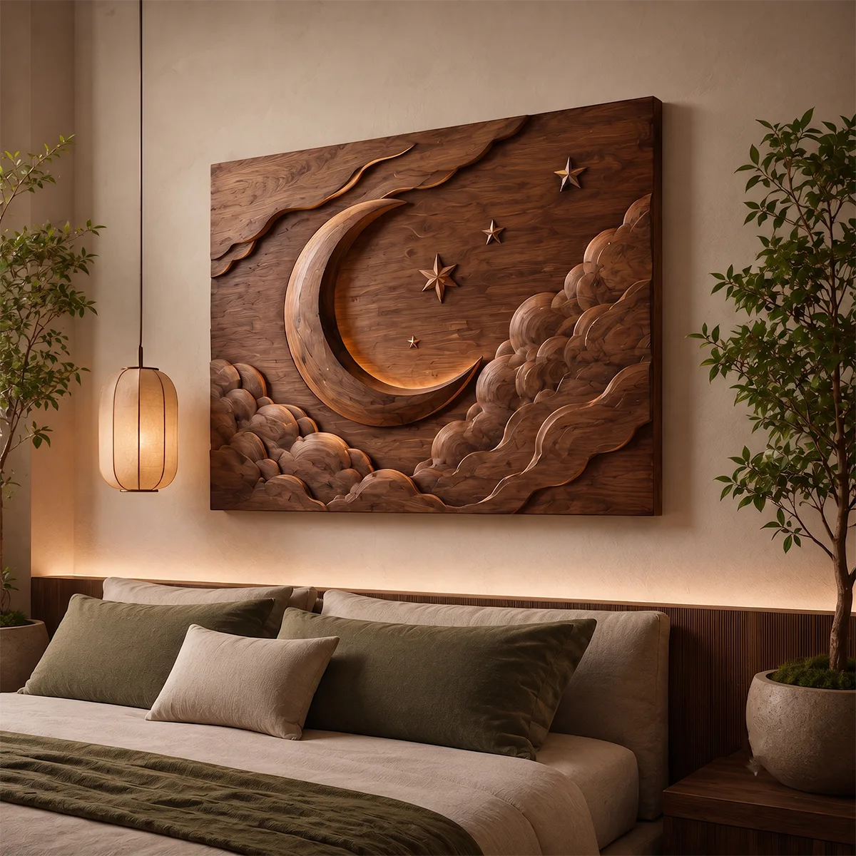 Celestial Moon Wood Wall Art | Crescent Moon Wooden Wall Decor for Bedroom, Nursery & Living Room TT006-8601