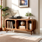 Mordern Solid Wood Record Player Console With Vinyl Storage
