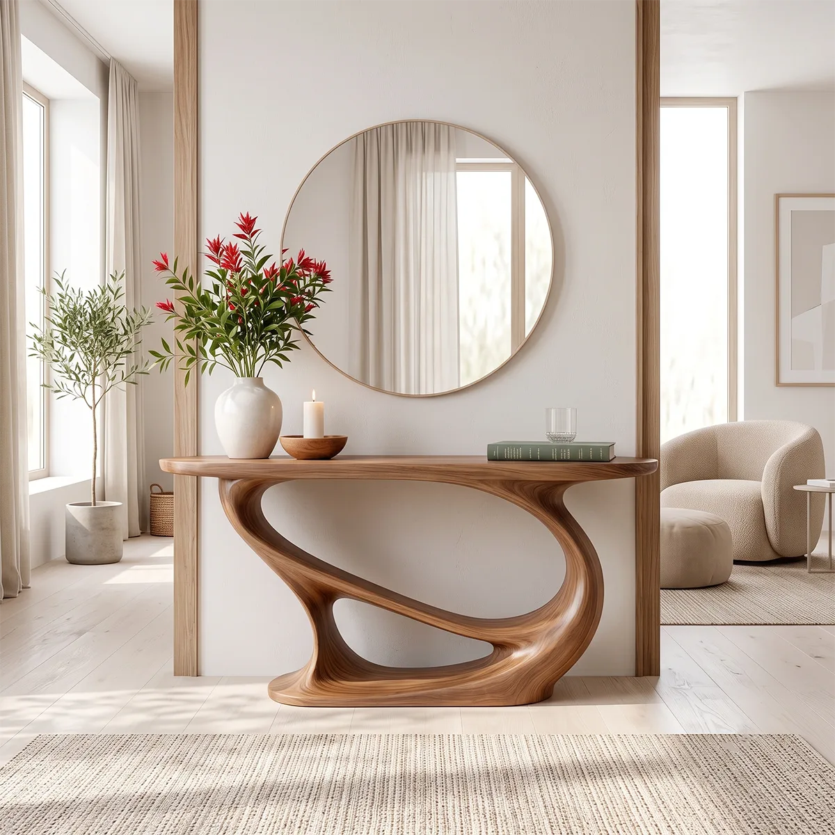 Modern Sculptural Console Table | Organic Solid Wood Entryway Accent Table TT006-9447
