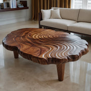 Handcrafted Solid Wood Coffee Table with Carved Ripple Top TT006-2452