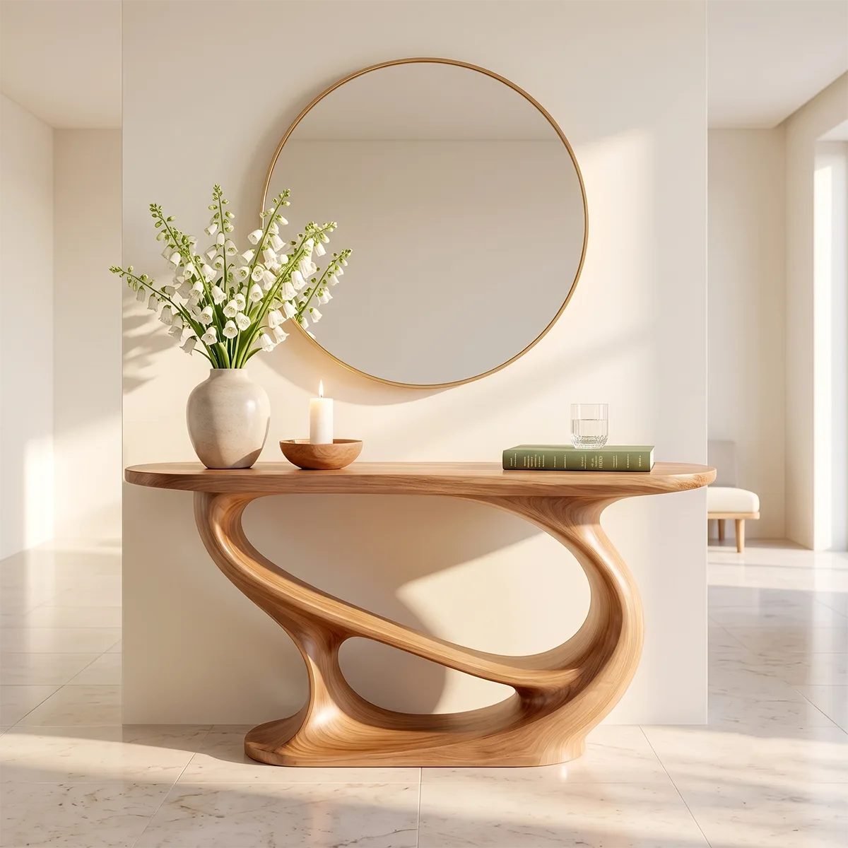 Modern Sculptural Console Table | Organic Solid Wood Entryway Accent Table TT006-9447