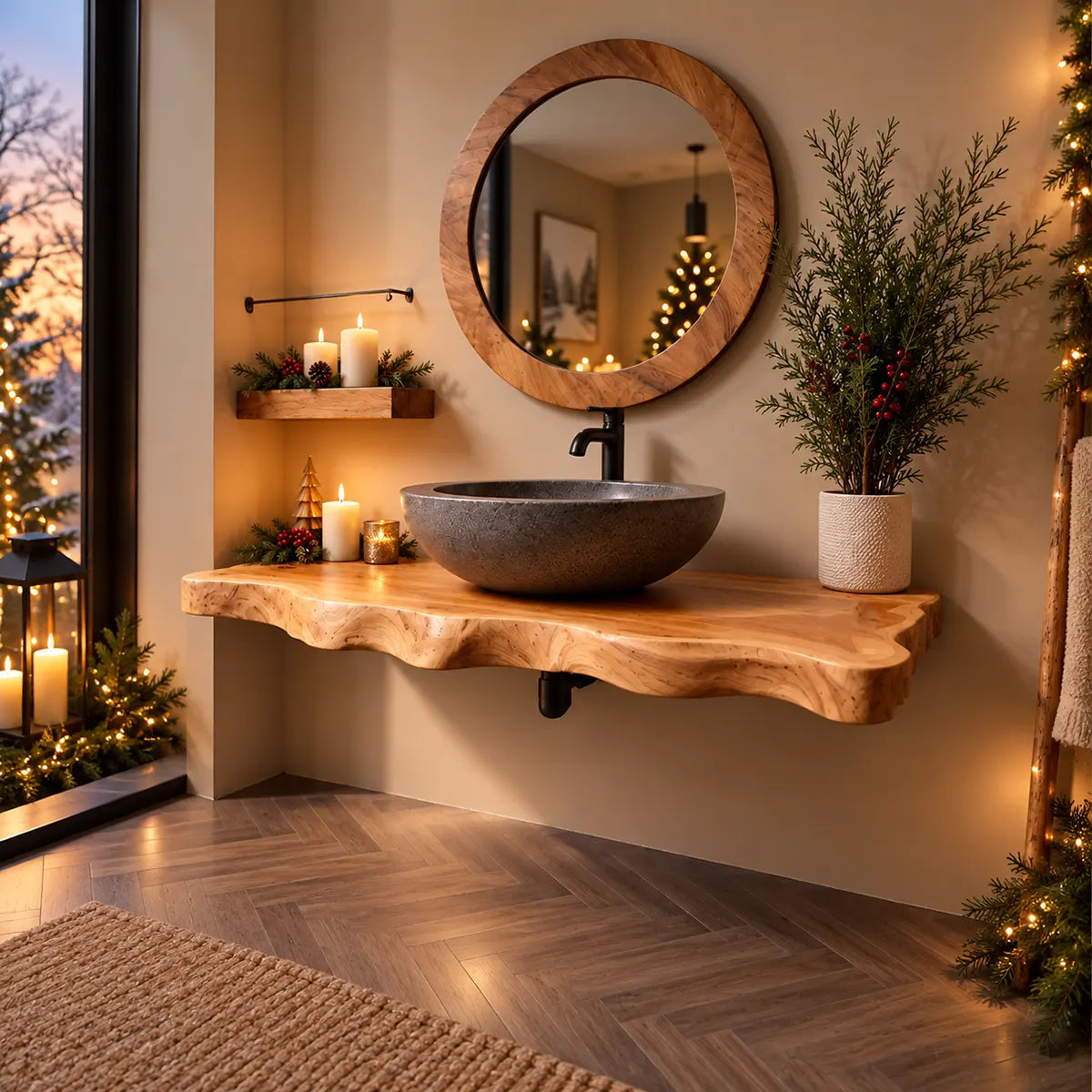 Organic Live Edge Floating Bathroom Vanity | Thick Wall Mounted Vanity Countertop TT006-6XCD5IU