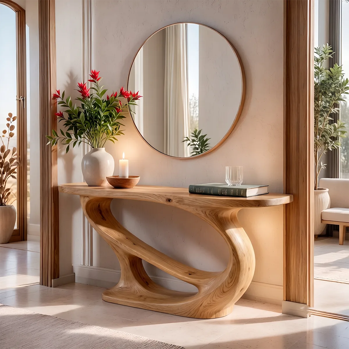 Modern Sculptural Console Table | Organic Solid Wood Entryway Accent Table TT006-9447