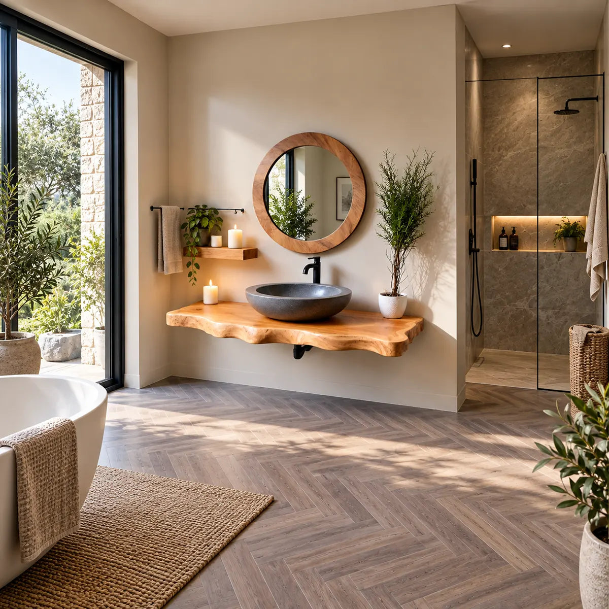 Organic Live Edge Floating Bathroom Vanity | Thick Wall Mounted Vanity Countertop TT006-6XCD5IU