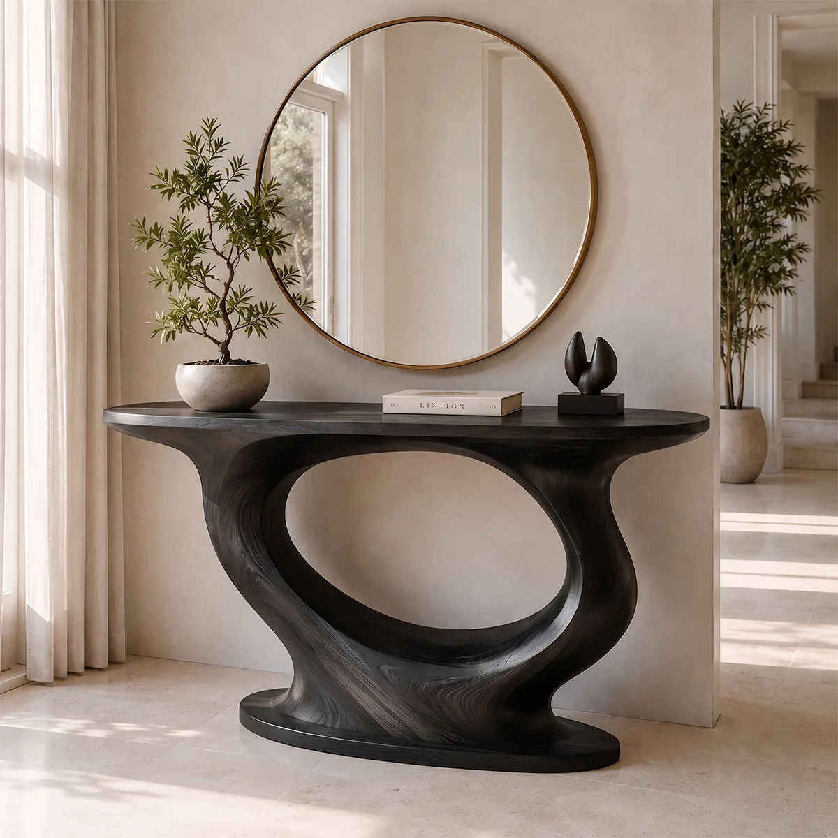 Modern Organic Console Table | Sculptural Solid Wood Entryway Accent Table TT006-5033