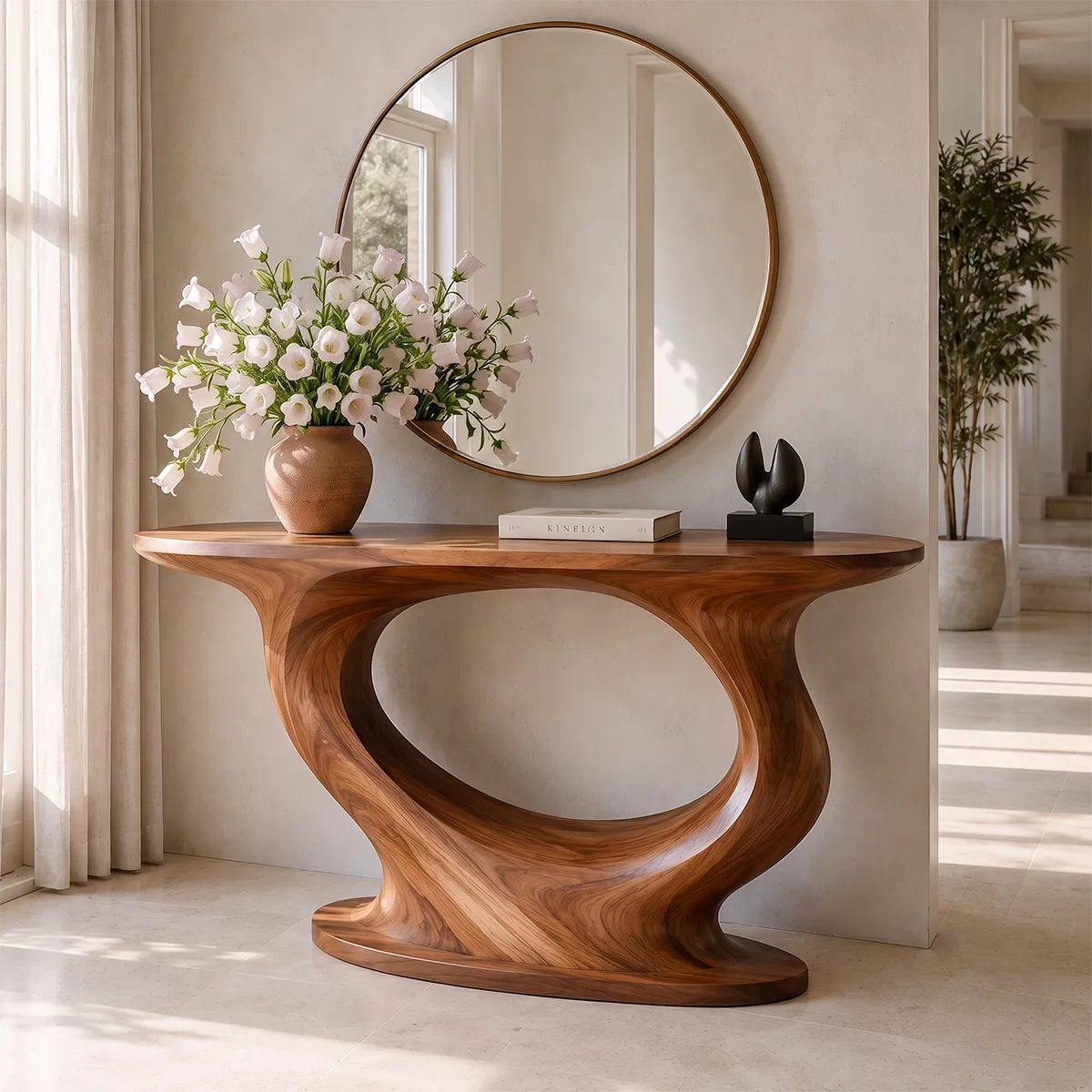 Modern Organic Console Table | Sculptural Solid Wood Entryway Accent Table TT006-5033