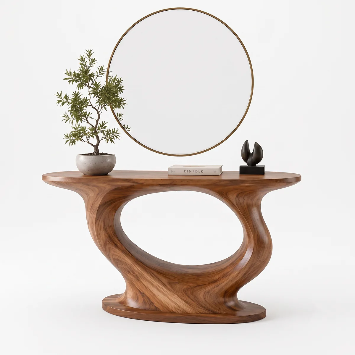 Modern Organic Console Table | Sculptural Solid Wood Entryway Accent Table TT006-5033