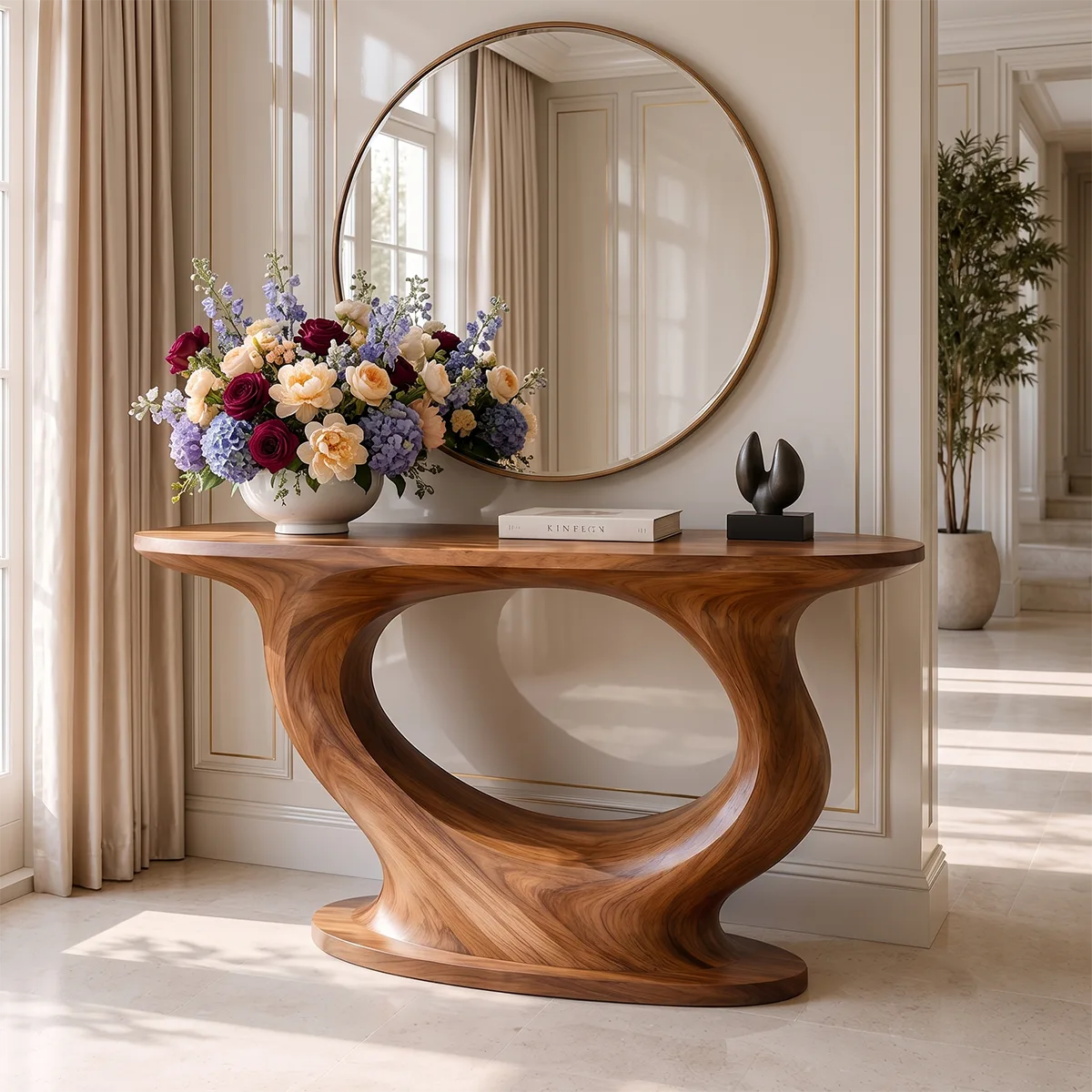 Modern Organic Console Table | Sculptural Solid Wood Entryway Accent Table TT006-5033