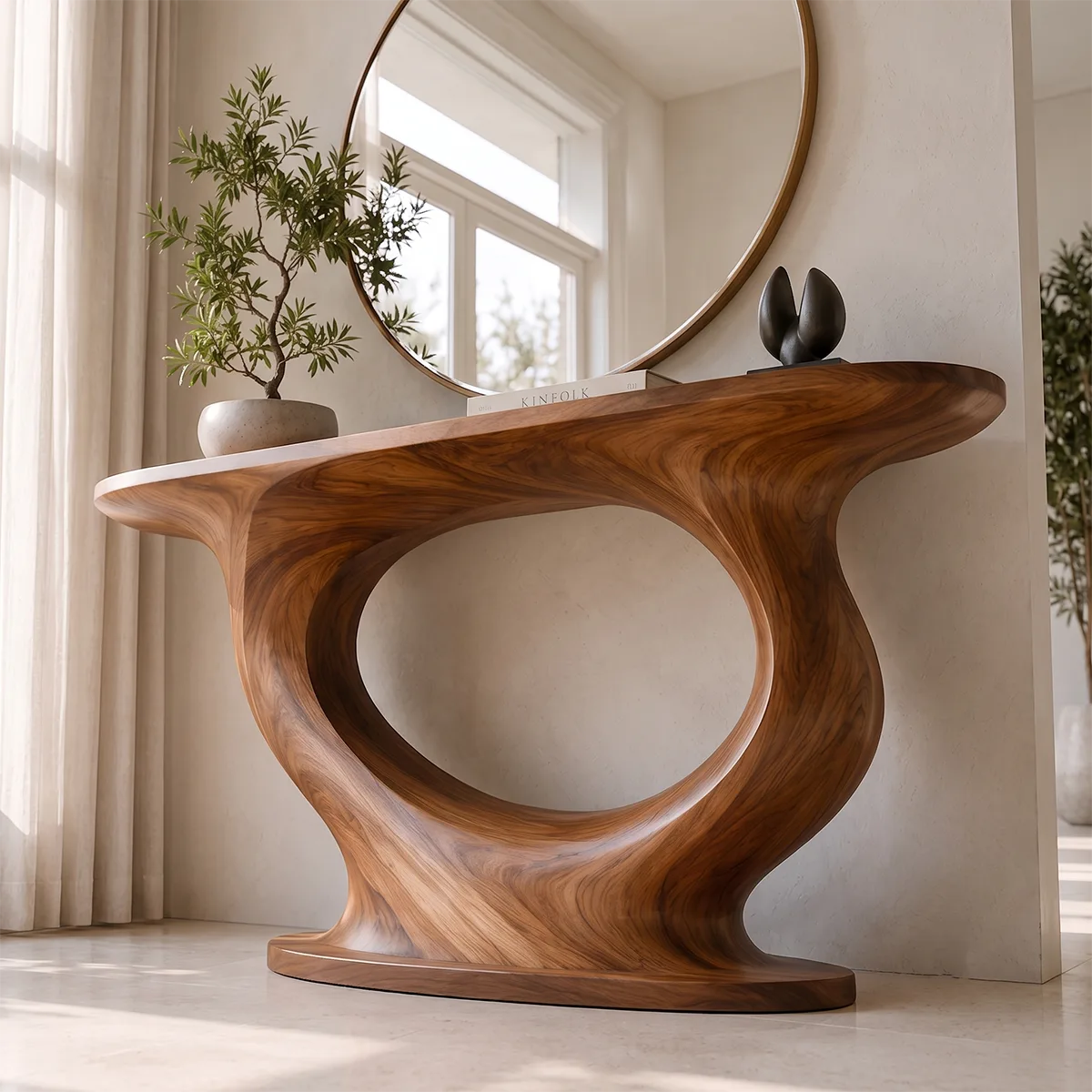 Modern Organic Console Table | Sculptural Solid Wood Entryway Accent Table TT006-5033