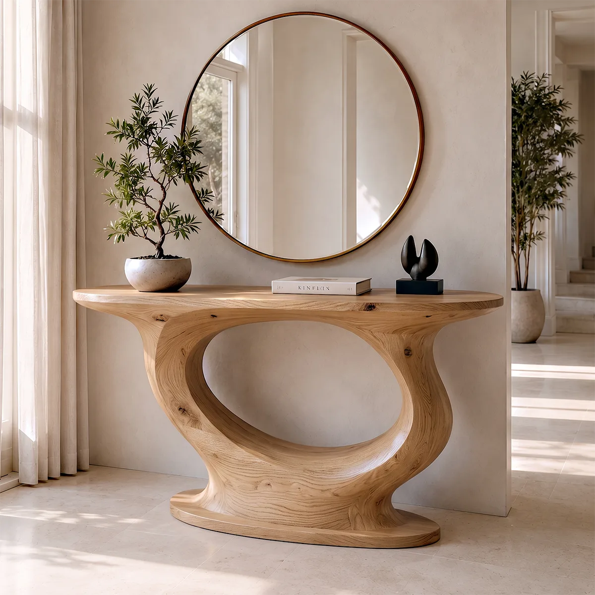 Modern Organic Console Table | Sculptural Solid Wood Entryway Accent Table TT006-5033