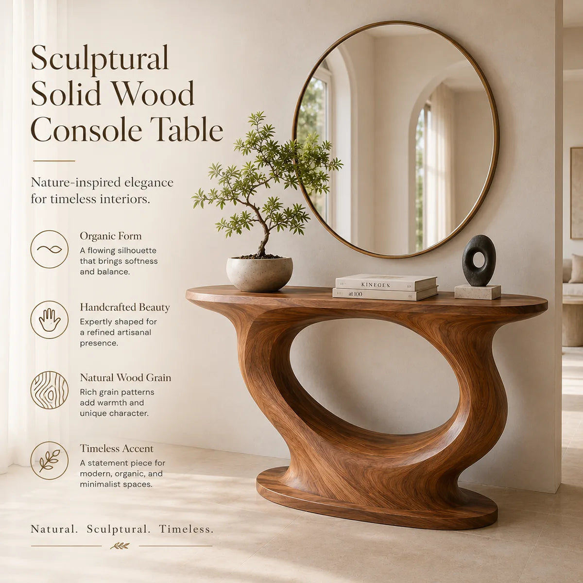 Modern Organic Console Table | Sculptural Solid Wood Entryway Accent Table TT006-5033