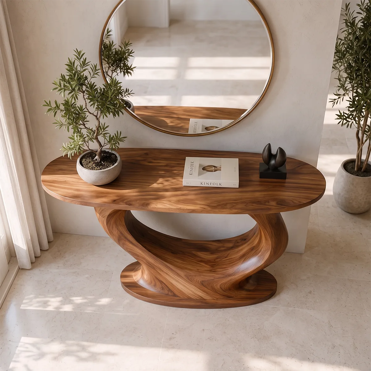 Modern Organic Console Table | Sculptural Solid Wood Entryway Accent Table TT006-5033