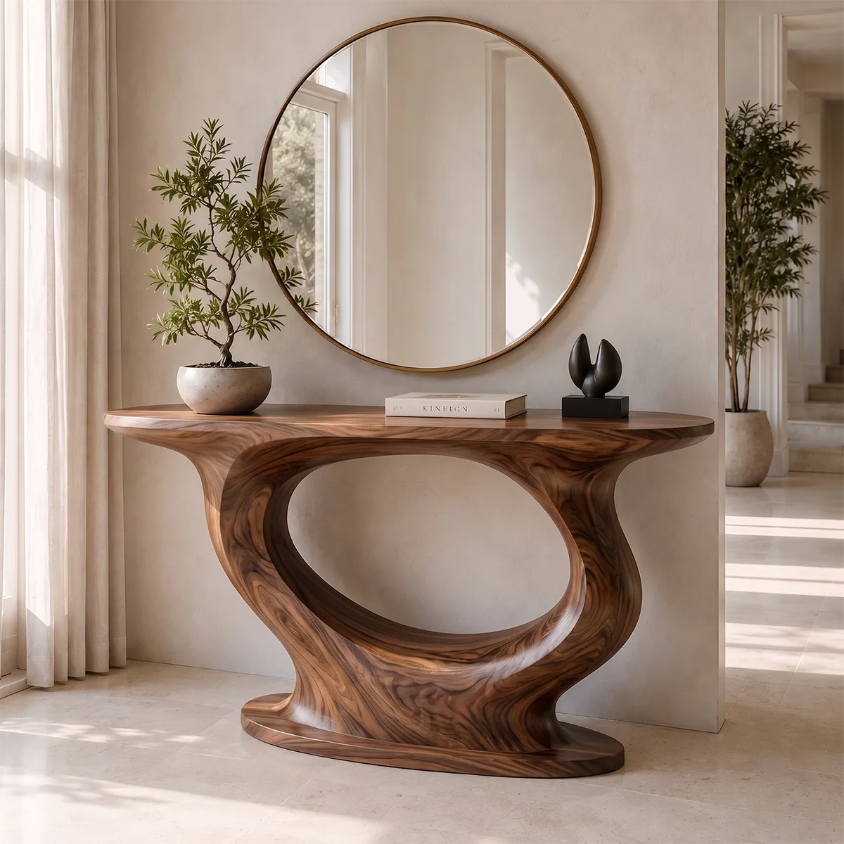 Modern Organic Console Table | Sculptural Solid Wood Entryway Accent Table TT006-5033