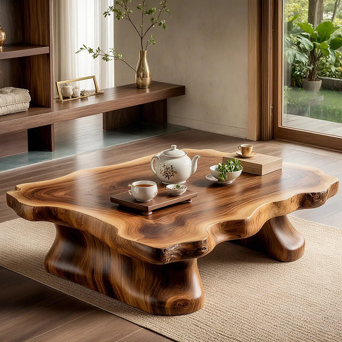 Handcrafted Solid Wood Live Edge Coffee Table with Curved Legs TT006-6953
