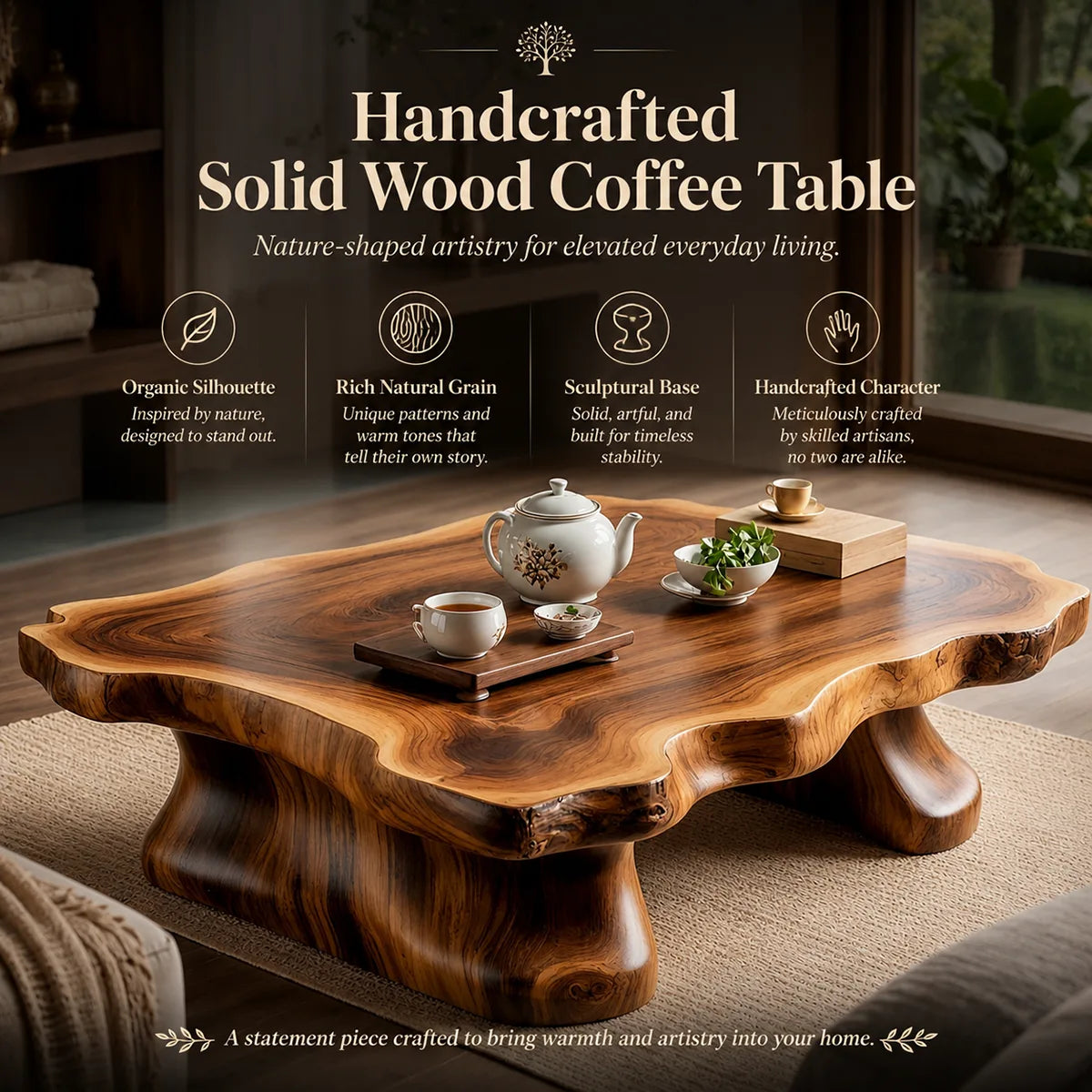 Handcrafted Solid Wood Live Edge Coffee Table with Curved Legs TT006-6953