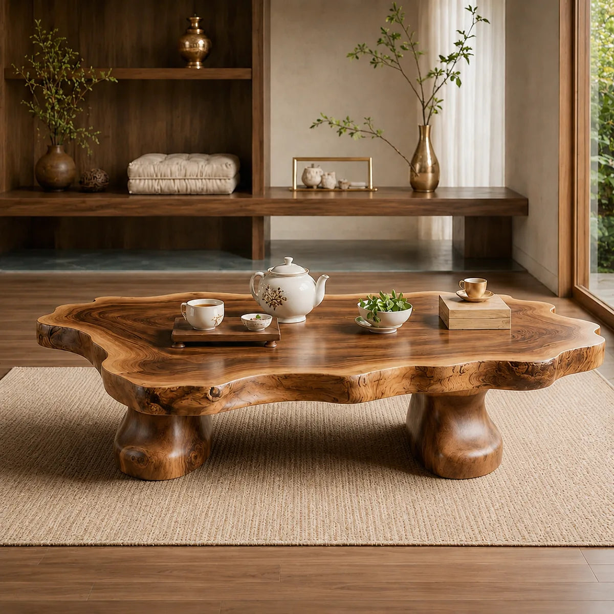 Handcrafted Solid Wood Live Edge Coffee Table with Curved Legs TT006-6953