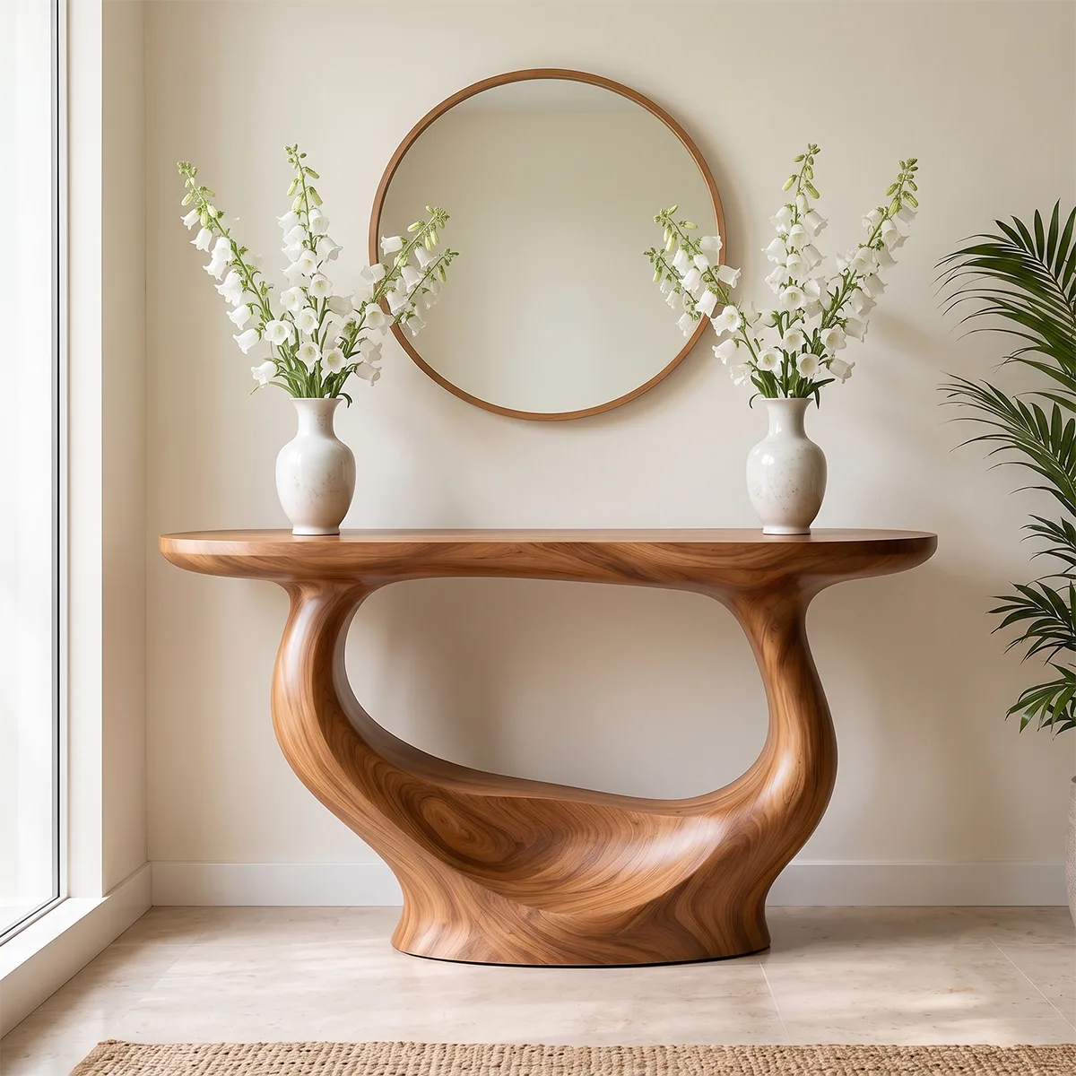 Modern Organic Console Table | Sculptural Solid Wood Entryway Console Table TT006-3157