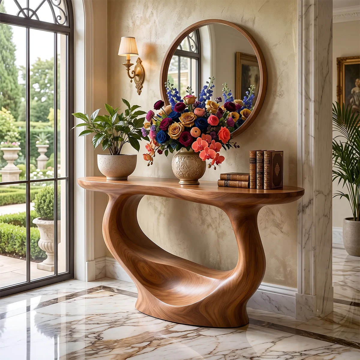 Modern Organic Console Table | Sculptural Solid Wood Entryway Console Table TT006-3157