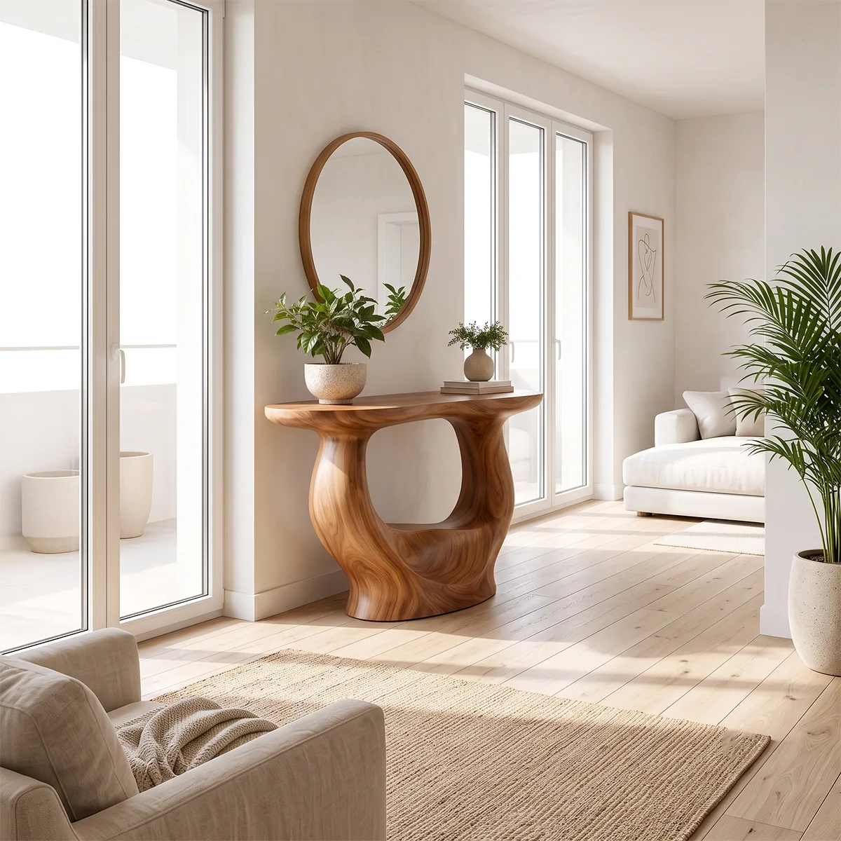 Modern Organic Console Table | Sculptural Solid Wood Entryway Console Table TT006-3157