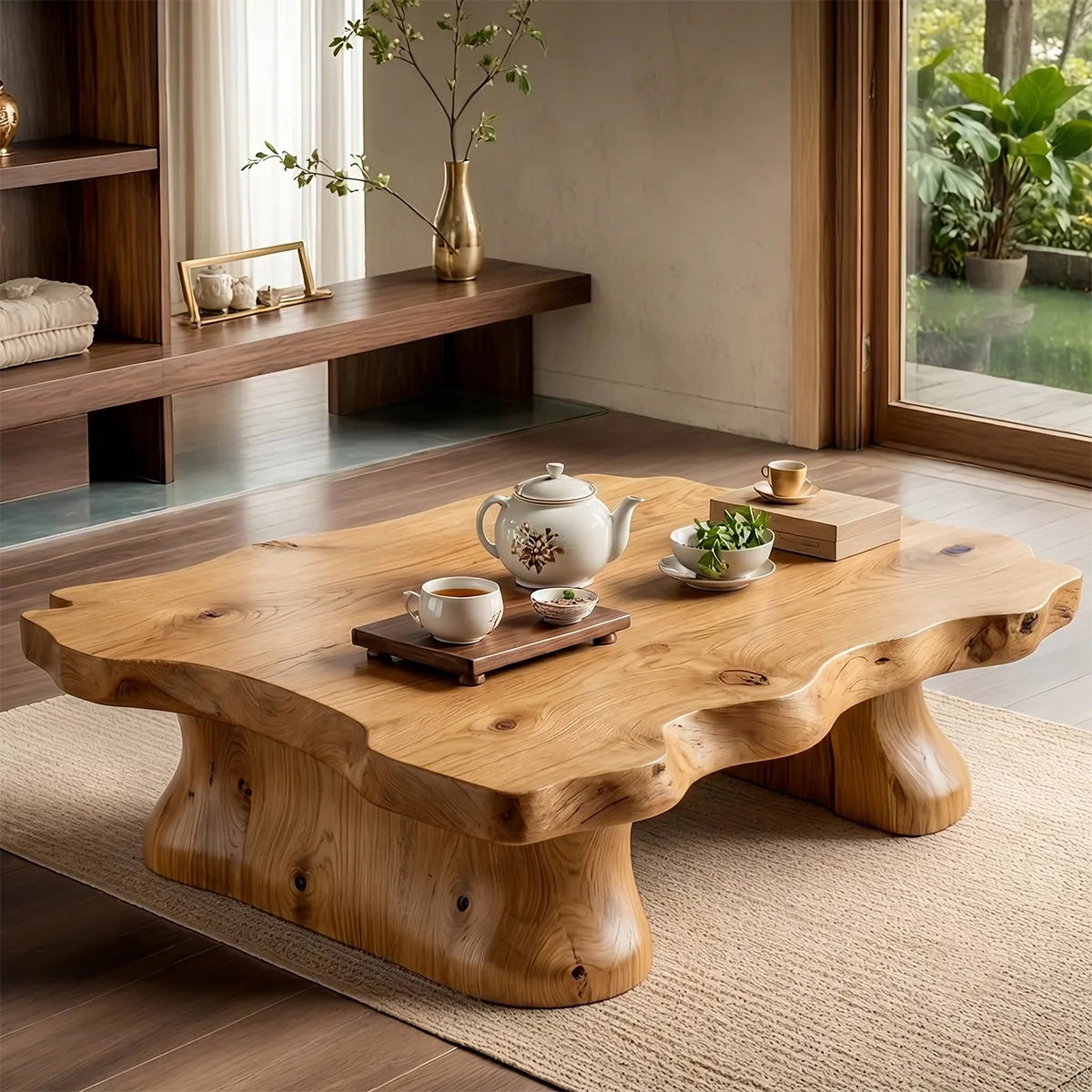 Handcrafted Solid Wood Live Edge Coffee Table with Curved Legs TT006-6953