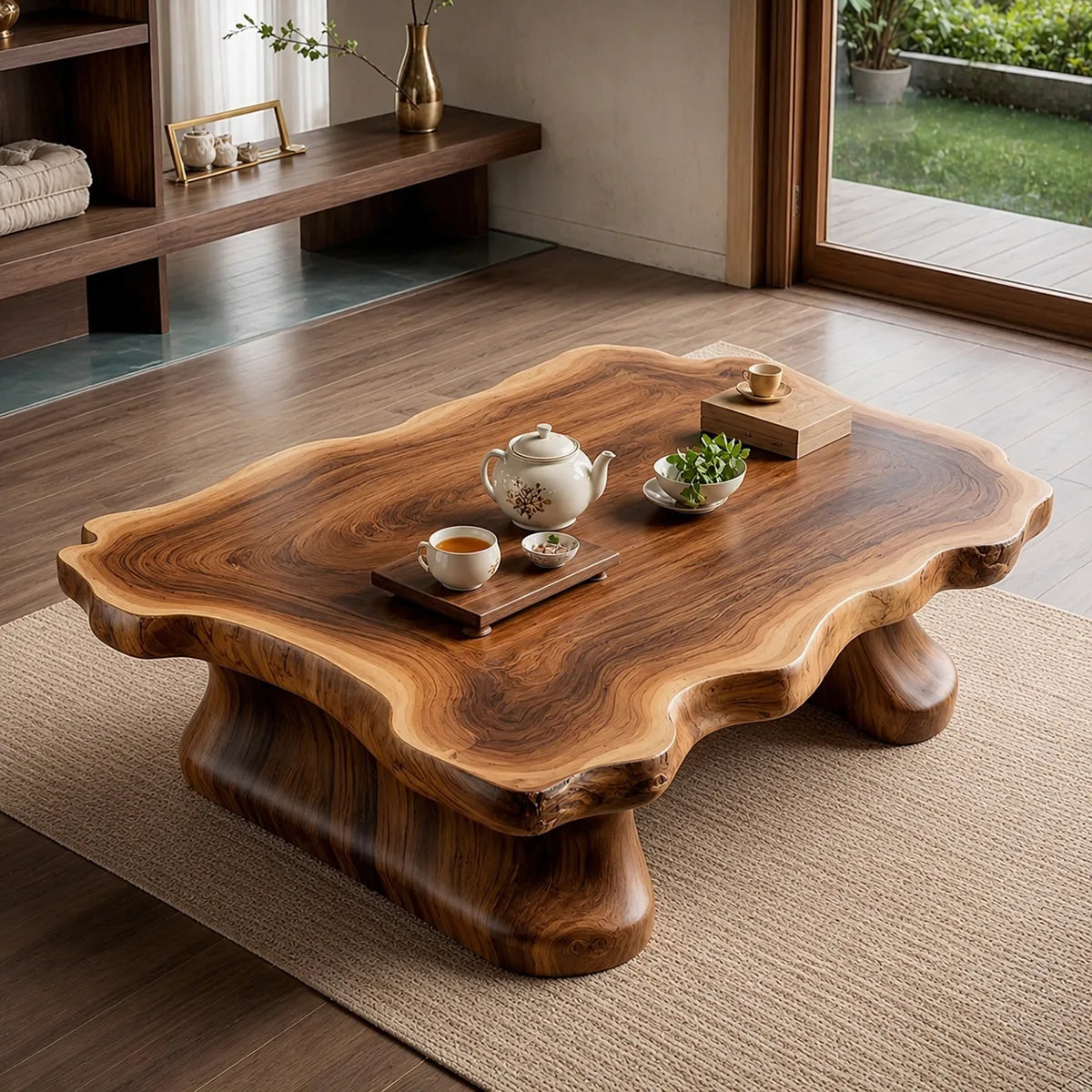 Handcrafted Solid Wood Live Edge Coffee Table with Curved Legs TT006-6953