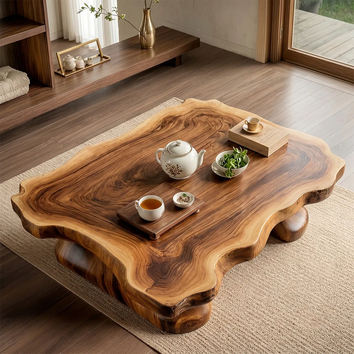 Handcrafted Solid Wood Live Edge Coffee Table with Curved Legs TT006-6953