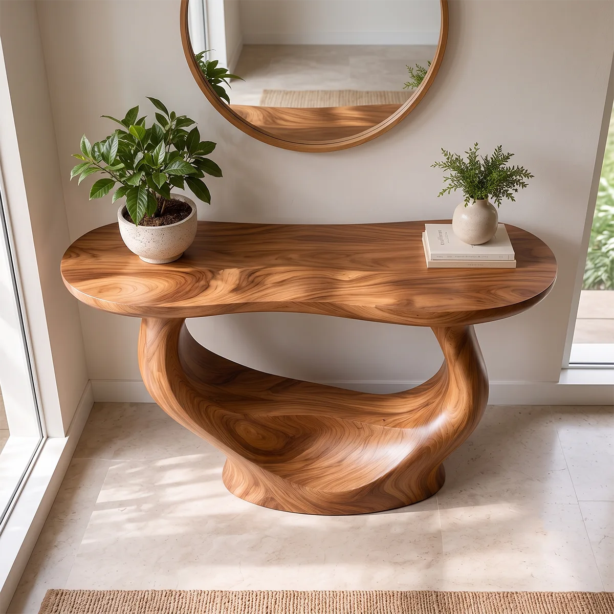 Modern Organic Console Table | Sculptural Solid Wood Entryway Console Table TT006-3157