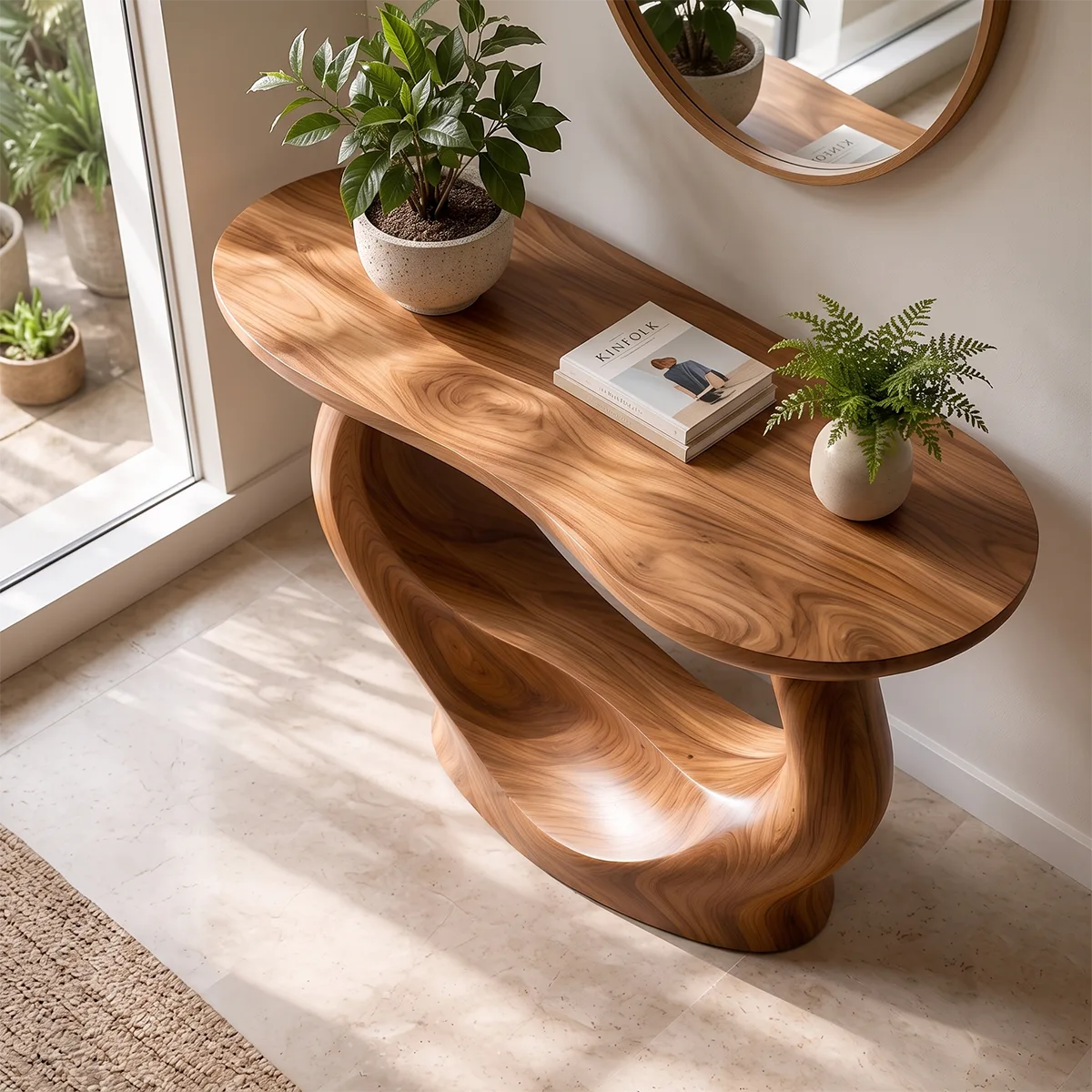 Modern Organic Console Table | Sculptural Solid Wood Entryway Console Table TT006-3157