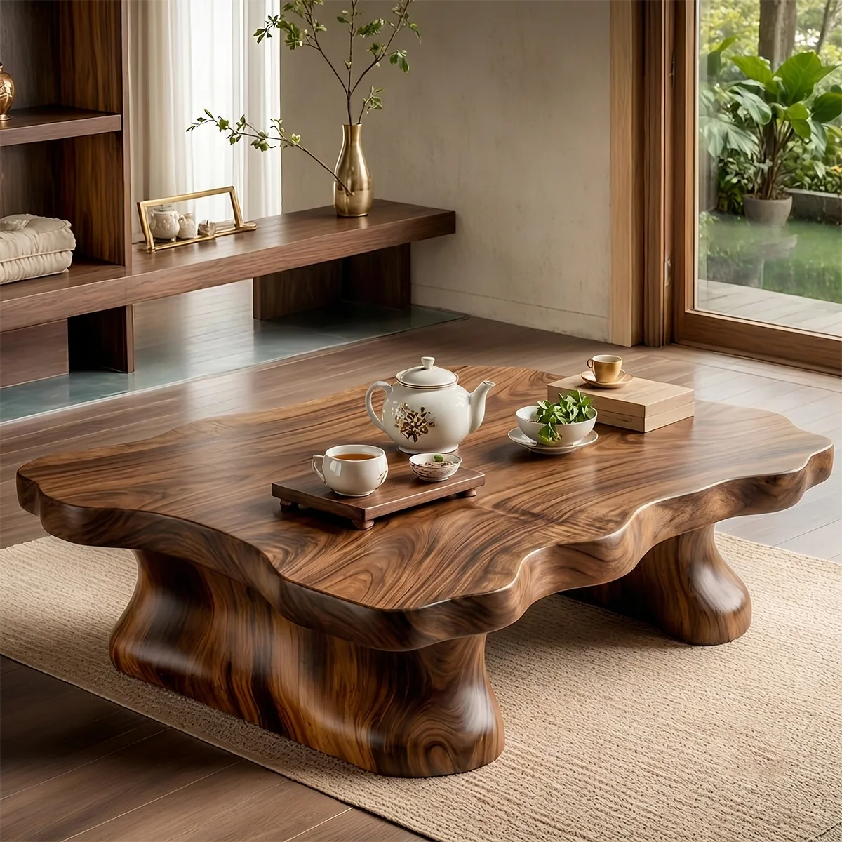 Handcrafted Solid Wood Live Edge Coffee Table with Curved Legs TT006-6953