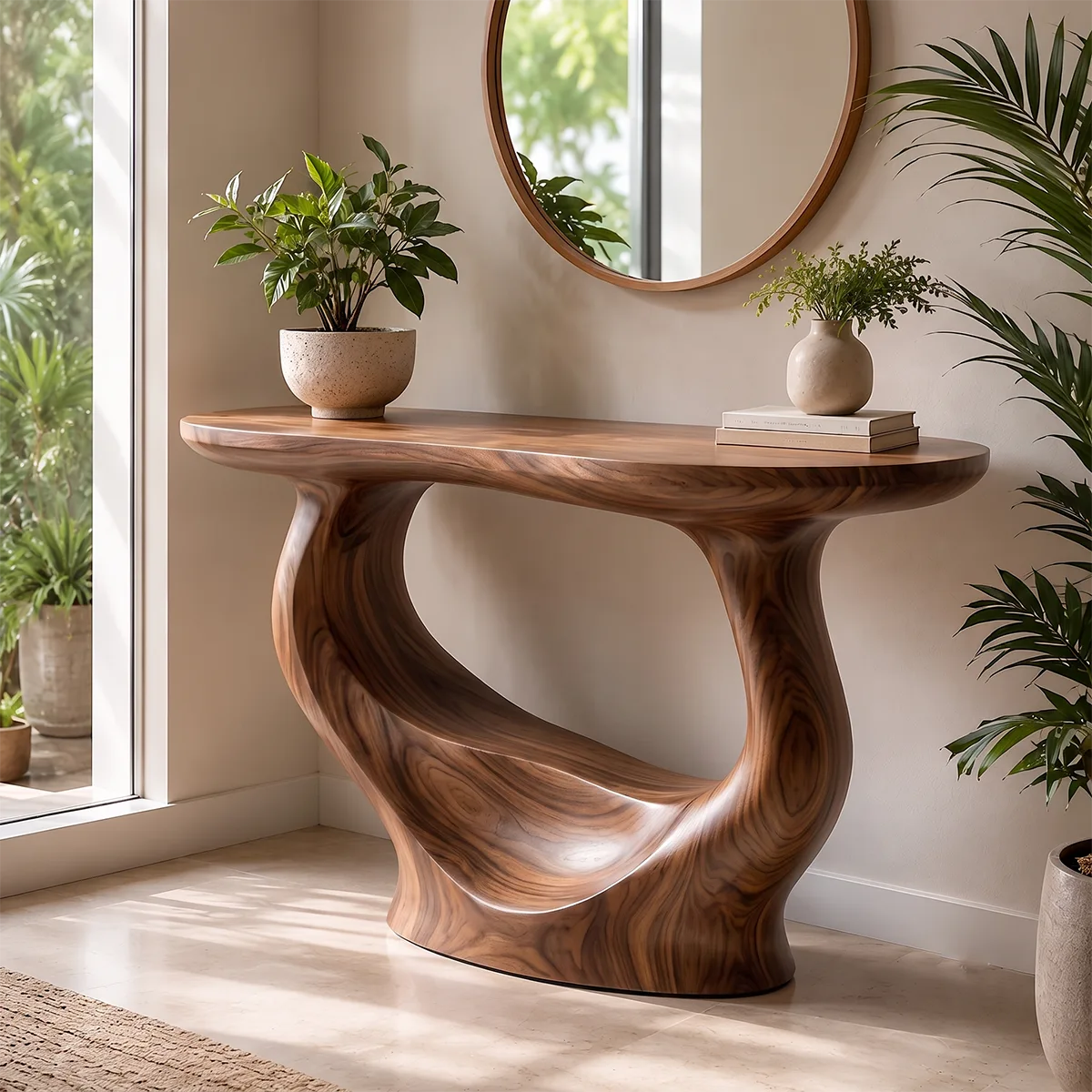 Modern Organic Console Table | Sculptural Solid Wood Entryway Console Table TT006-3157