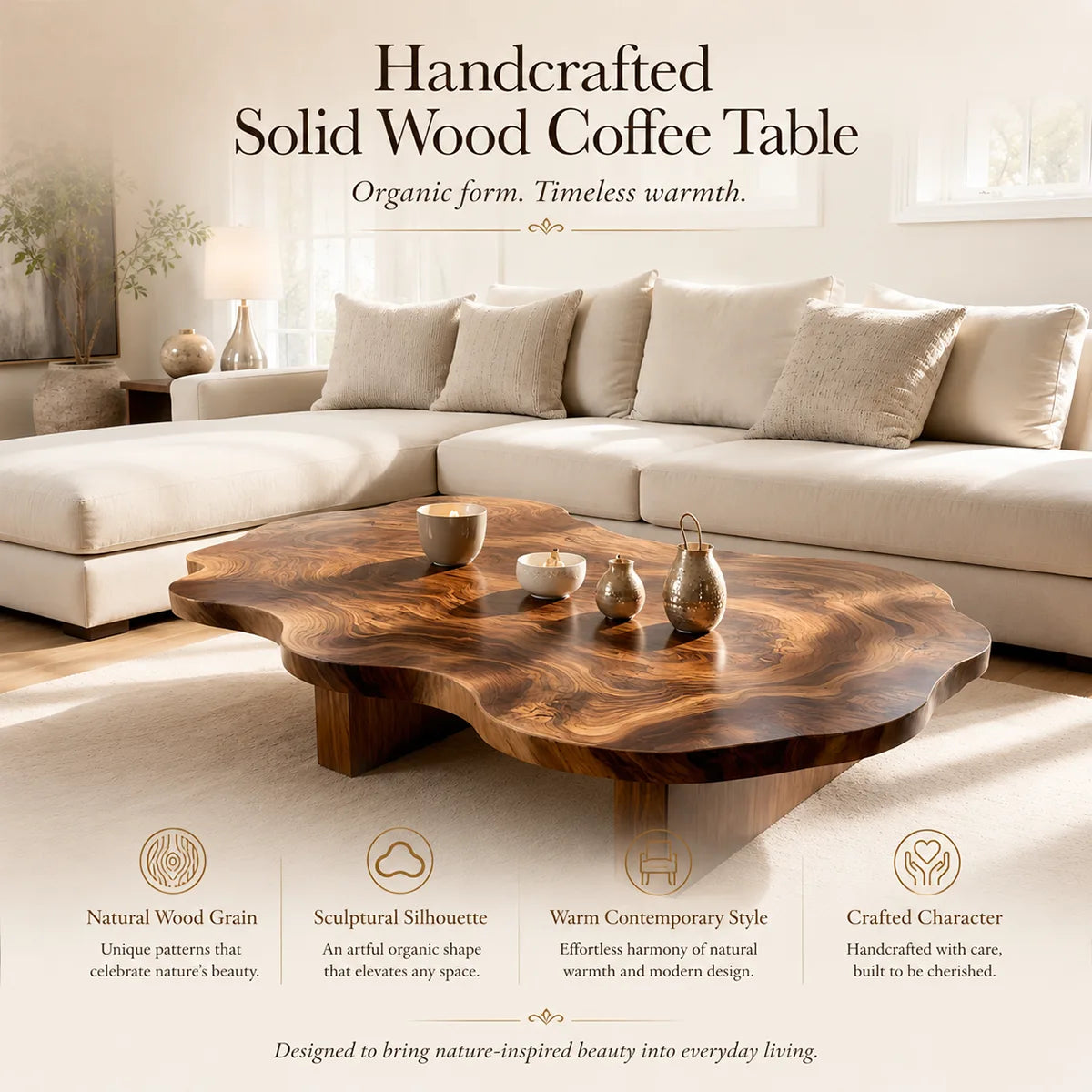 Handcrafted Solid Wood Live Edge Coffee Table with Organic Top TT006-9443