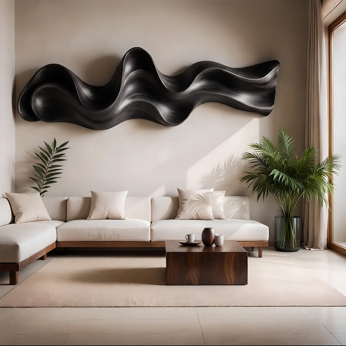 Abstract Wave Wood Wall Art | Organic Sculptural Wooden Wall Decor for Modern Living Room, Bedroom & Office TT006-6514